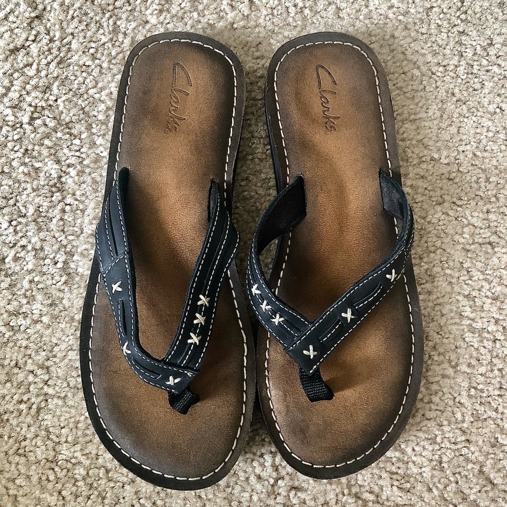 Clarks Leather Flip Flop Sandals Slip On Flats